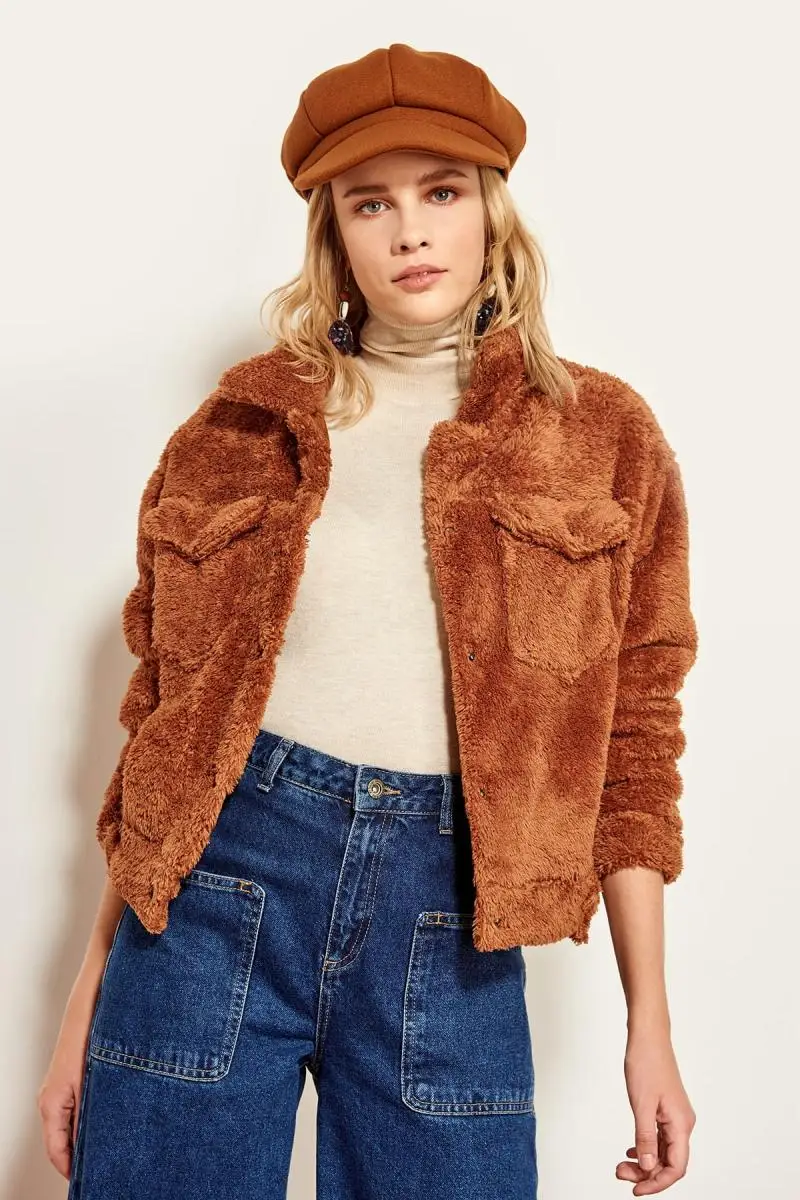 Trendyol Camel плюшевое пальто на пуговицах с карманами TCLSS19ST0002|Куртки| |