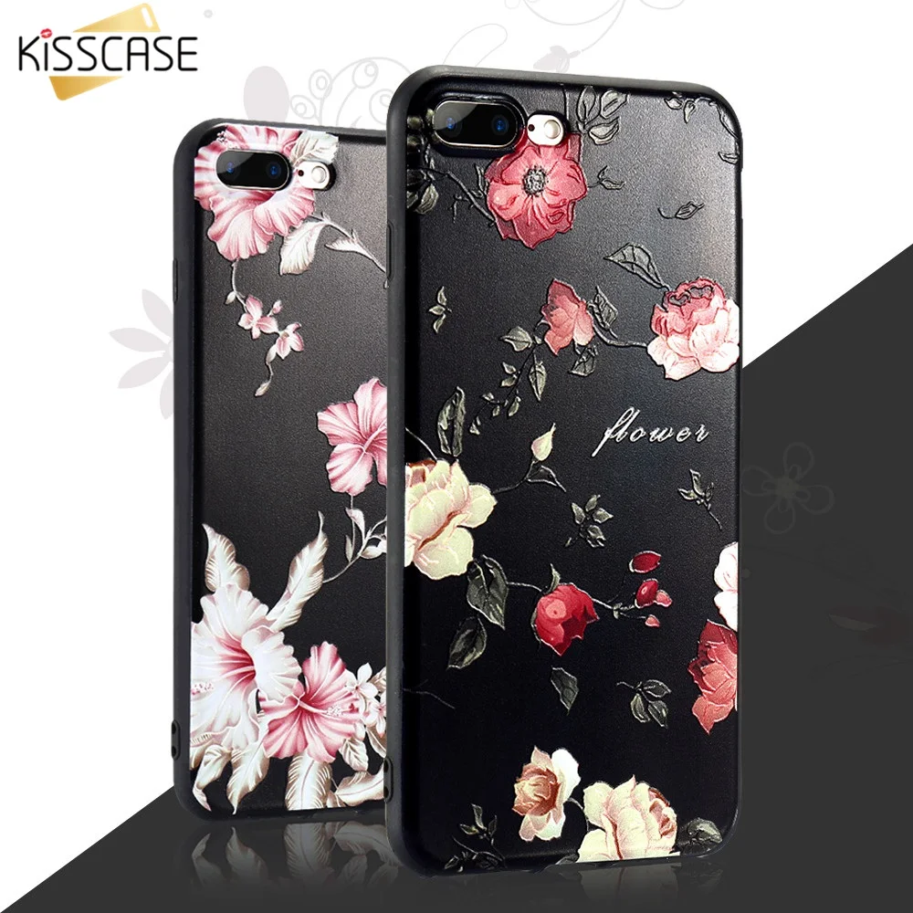 

KISSCASE Embossed Roses Case For iPhone X 6 6S 7 8 Plus Case Relief Soft Silicon Phone Case Cover For iPhone 5 5s SE Capa Funda