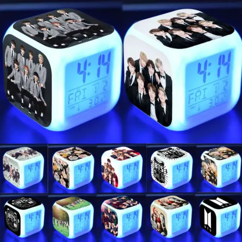 KPOP BTS BT21 Bangtan Boys Alarm Table Watch Color Changing Clock Night Light JIMIN Bangtan Boys Album Love Yourself