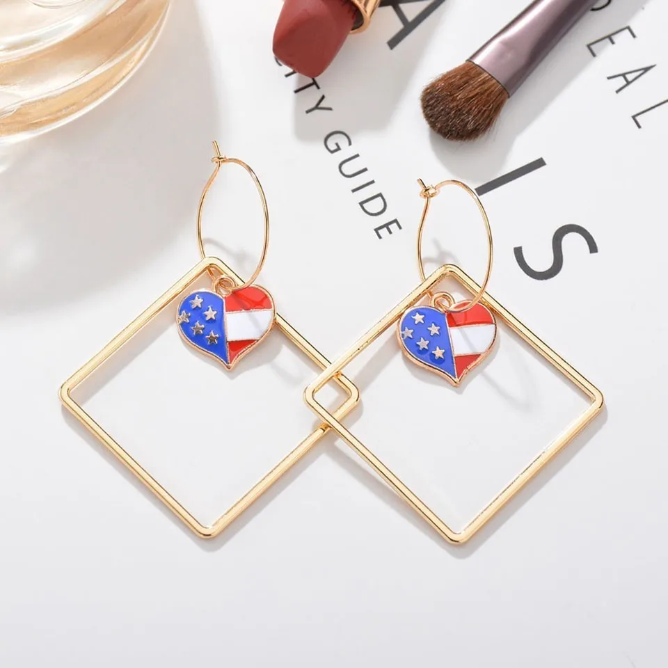 

Wholesale Minimalism Small Flag Pattern Heart Big Earrings For Women Romantic Drop Earrings Free Shipping Party Jewelry
