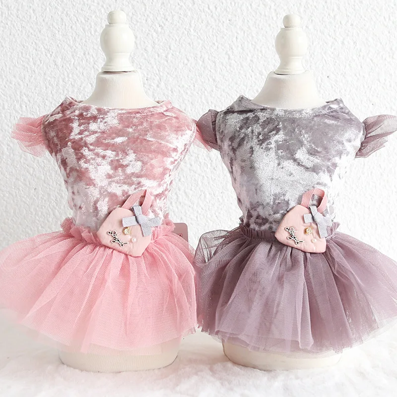 

2019 New Velvet Bow Decor Yarn Dog Dress Grey Colors Warm Skirts For Pets Dog Accessories Tutu Princess Dresses for Dogs 10E