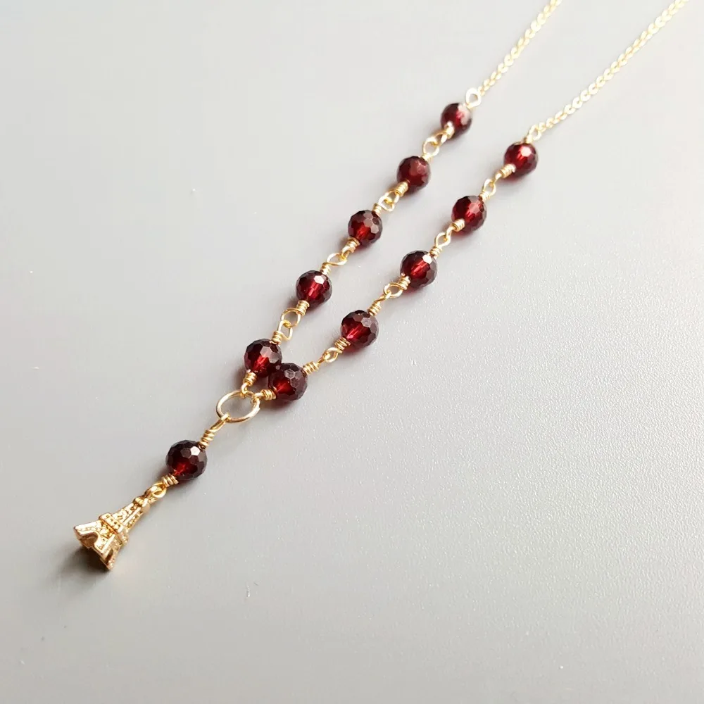 

Lii Ji Natural Sparkling Garnet Iron Tower 925 Sterling Silver Gold Color Handmade Delicate Neckalce For Gift