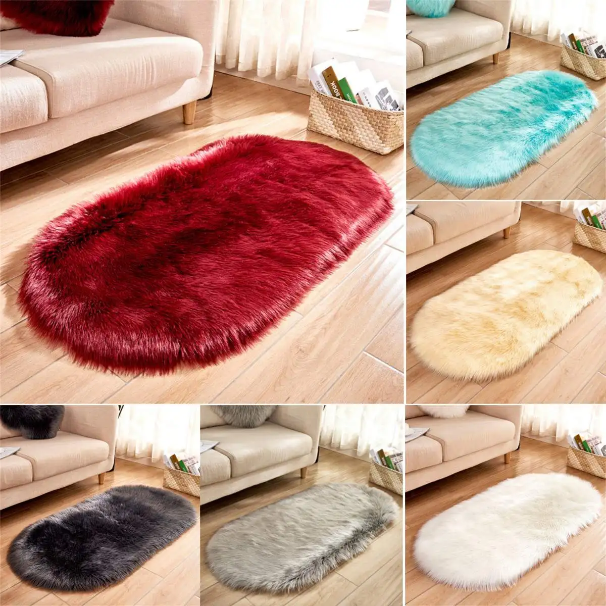 

7 Colors Non-slip Oval Plush Area Rug Living Room Carpet Home Hotel Bedroom Floor Mat Pad Hallway Rugs Decoration 120x50cm