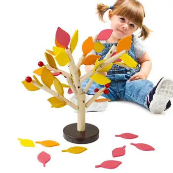 

Assembled Wood Green Leaves Tree Building Montessori Wooden Toys Blocks Early Educational Toy Children Learning Toy