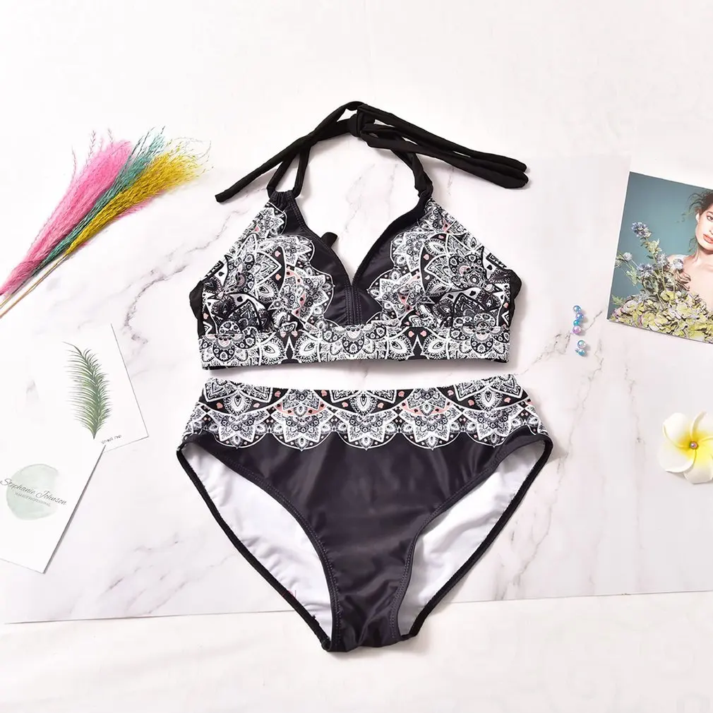 

New Swimsuit Large Size Plus Fat Print Swimsuit Retro Lace Bikini Back To The Split Swimsuit Hot Spring Vacation Swimsuit
