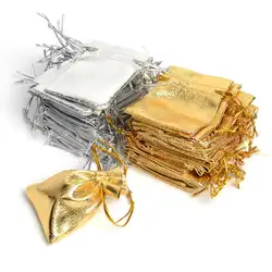 100 шт серебро и золото органза сумки с Drawstring вечерние подарок на свадьбу сумки серьги в форме конфет ювелирные сумки