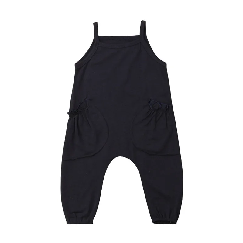 

2019 New Newborn Toddler Infant Baby Girls Vest Romper Sleeveless Jumpsuit Pocket Playsuit Solid Summer Clothes 0-24M