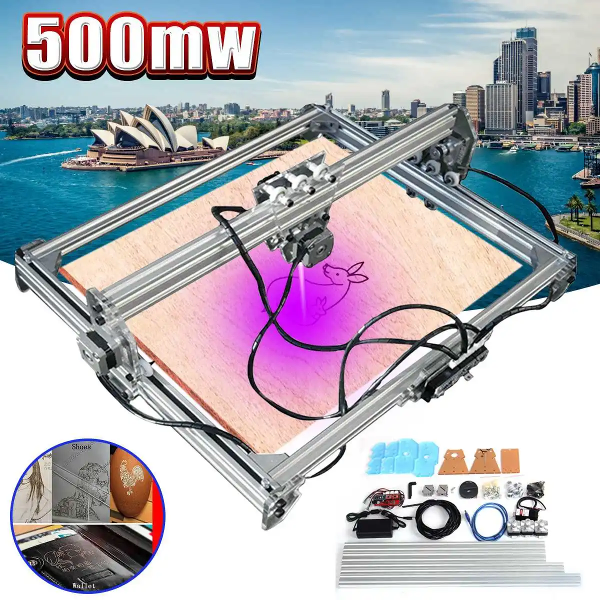 

65x50cm DC 12V 500mW Laser Engraving Engraver Cutting DIY Desktop Mini Wood Cutter/Printer Marking Printer Logo Carving Machine