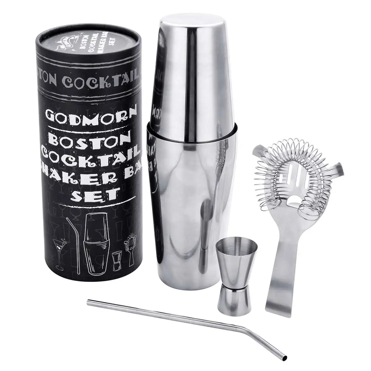 

Stainless Steel Cocktail Maker Set Shaker Glass Spoon Strainer Twisted Bar Mixer Wine Martini Boston Shaker For Bartender Tools