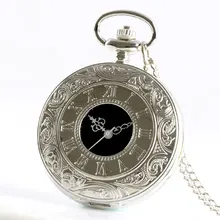 Винтажные серебряные и черные полые изысканные элегантные ретро подарочные мужские и женские карманные часы с цепочкой для ожерелья