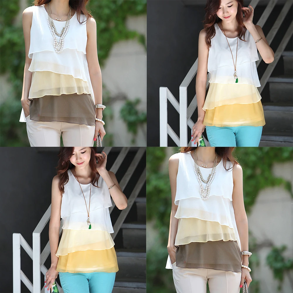 Fashion Women Ruffled Sleeveless Blouse Sexy Round Neck Chiffon Shirt Vest Tops Fashion Women Ruffled Sleeveless Blouse Sexy Round Neck Chiffon Shirt Vest Tops