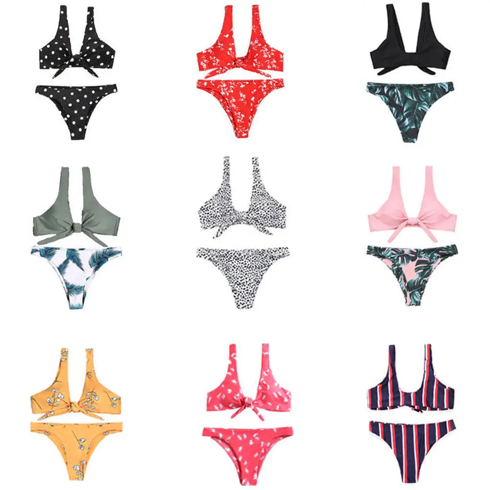 

Summer Womens High Waist Bikini Set Bowknot Stripe Polka Dot Floral Two-pieces Bathing Suit Swimwear Swimsuit Beachwear