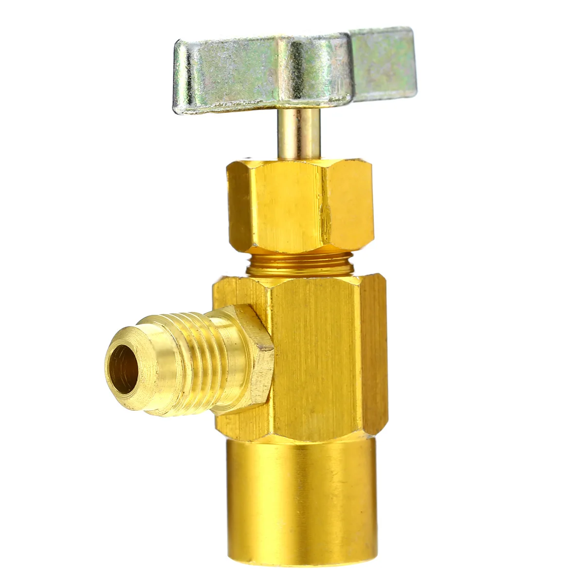 

Alloy R-134a Refrigerant Can Dispensing Bottle Tap Opener Valve Tool 1/4 SAE M14 Thread Adapter