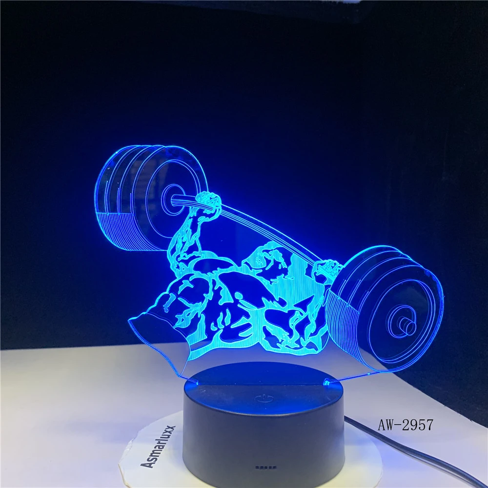 moon night light 3D Night Light 7 Color Changing Acrylic USB Novelty Weight Lifting Visual Desk Lamp Home Decor Sleep Lighting Gym Gifts AW-2957 3d night light