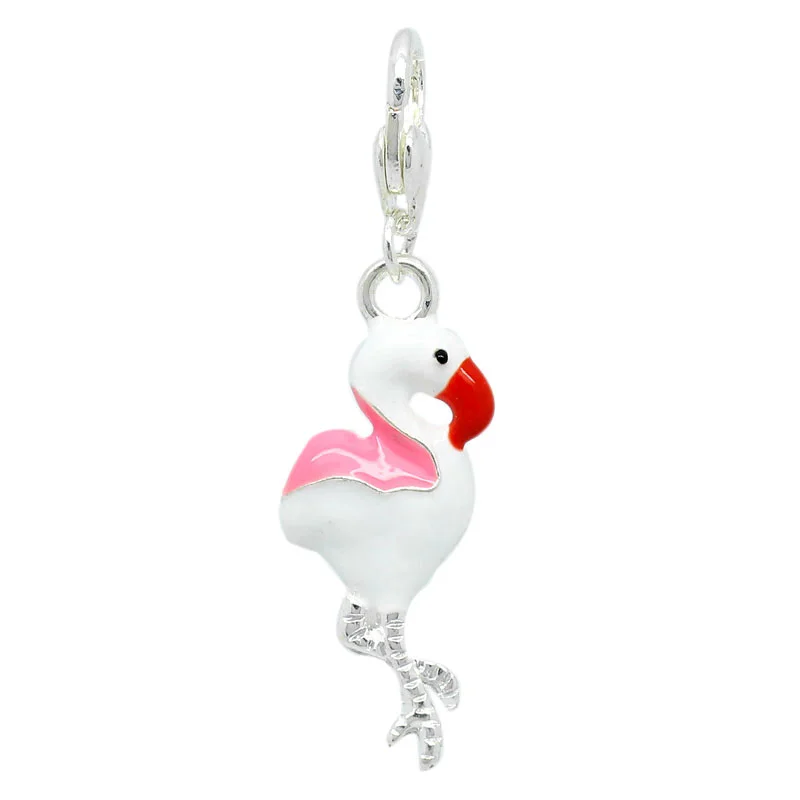 

Clip On Charms Flamingo Silver Plated Enamel Red White Fits Link Chain Bracelets 4.4x1.2cm,5PCs (B26913)