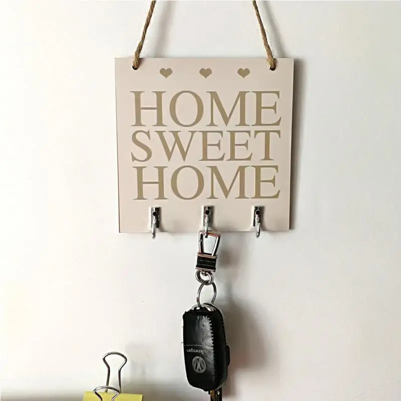 

Sweet Home Rustic Wooden Hanging Plaque Sign with Hooks with 3 Key Hanger 15cm*15cm*0.5cm Home Decoration Wood Plaque Sign