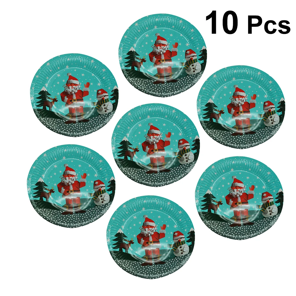 

10Pcs Disposable Paper Tray Cardboard Christmas Pattern Round Dish Tableware Food Tray Cake Circle Base for Fruit Snacks Cakes