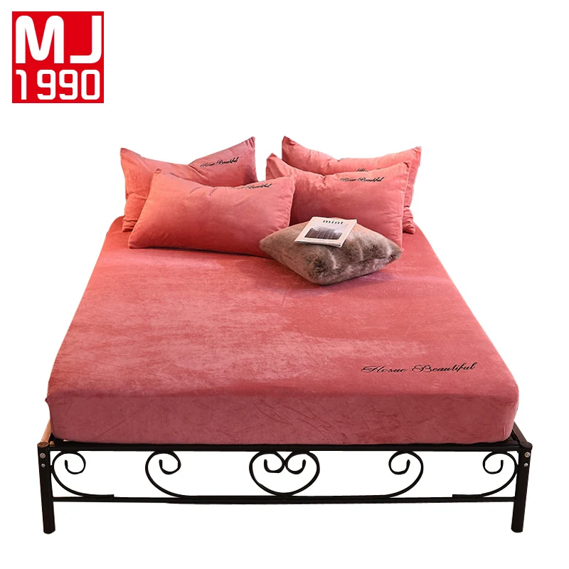 

100% Velvet Sheets Double Full Set Queen Bed Solid Color Sheets Winter Keep Warm Sheets Modern Style Single Product 1PCS