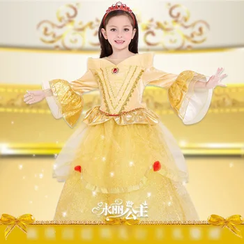 

Super Gorgeous Court Style Girls Dresses Children Clothes Golden Girls Christmas Party Costume Cute Belle Princess Dress.YL48B