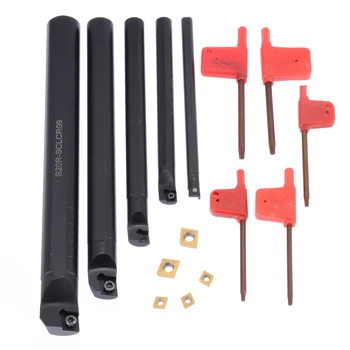 

5Pcs 7/10/12/16/20mm SCLCRO6/SCLCRO9 Lathe Turning Tool Holder Boring Bar + 5Pcs Inserts with 5Pcs Wrenches For CNC Turning Tool