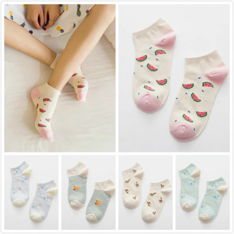 Happy Socks Women Kawaii Cartoon Cotton Ankle Sock Girls Cute