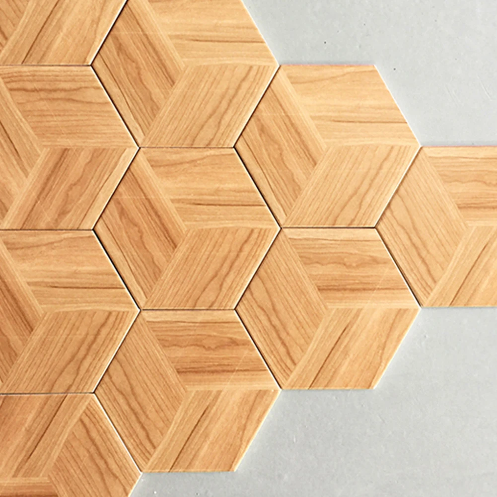 

10Pcs Hexagon Creative Wooden Color Floor Sticker Geometric Wall Sticker PVC Tile Self Adhesive Tile Stickers Anti Skid Decal