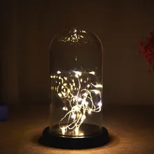 Прозрачная стеклянная крышка с черным дном светодиодный фонарь струны роза цветок сохранение рождественские подарки