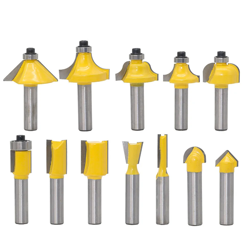 

Hot Sale 12Pcs Milling Cutter Router Bit Set 8Mm Wood Cutter Carbide Shank Mill Woodworking Trimming Engraving Carving Cutting