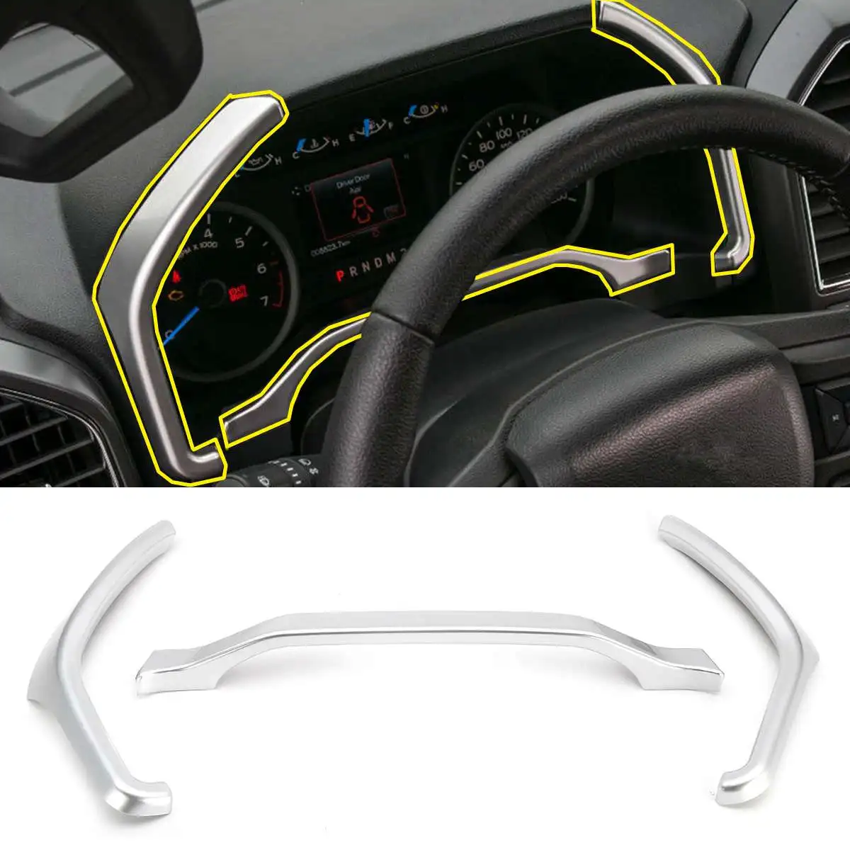 

3pcs Interior Dashboard Instrument Box Cover Trim Silver for Ford F150 2015 2016 2017 2018 Interior Mouldings Car Styling