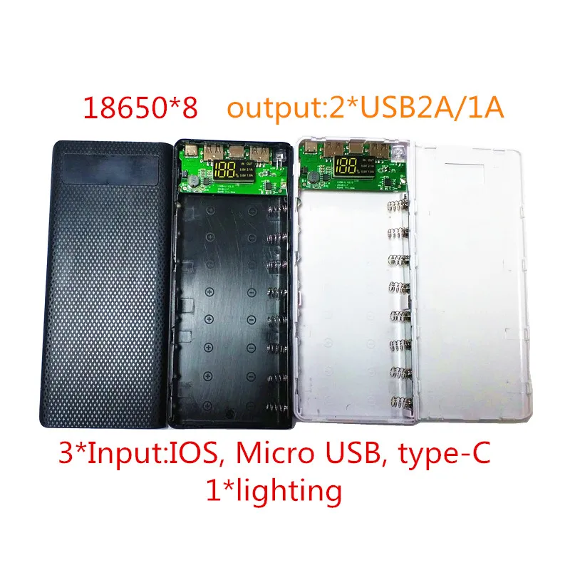 Внешний аккумулятор diy 2a корпус 8*18650 с подсветкой мобильное зарядное устройство