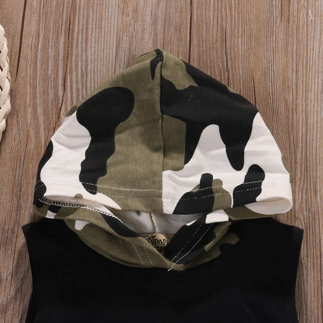 2pcs Newborn Infant Baby Boy Clothes Camouflage Summer Hooded Vest Top Short Pants Trousers Outfits Sets