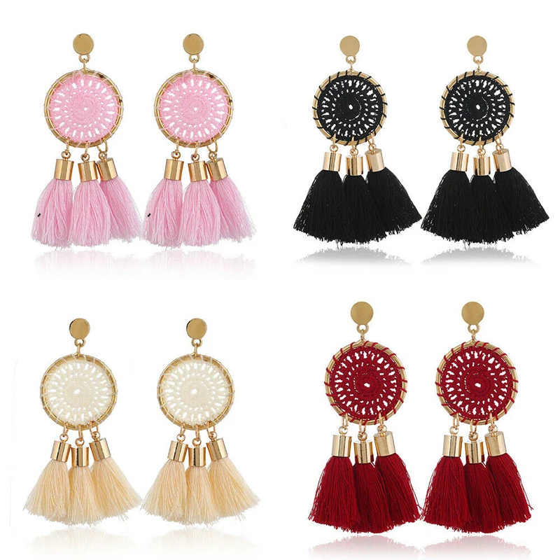 

Fashion Bohemian Tassel Women Earrings Jewelry Long Tassel Fringe Boho Stud Drop Dangle Jewelry Hand Made