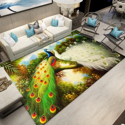

3D Carpets for Living Room Mat Rug Peacock pond flower bird Chinese style sofa large carpet study bedroom bedside table blanket