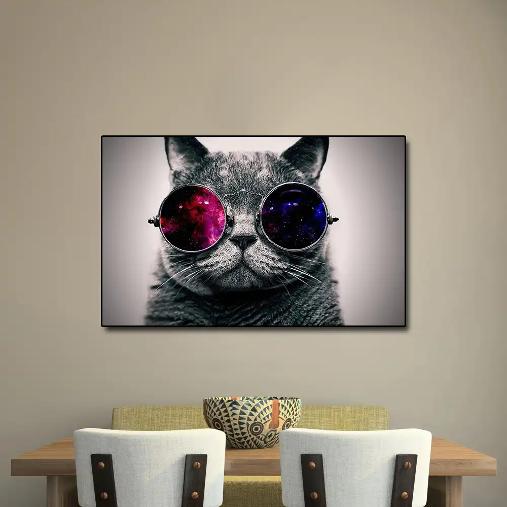 vv Toile De Peinture Murale Chat Noir Avec Lunettes Colorees Decoration Artistique Murale Pour Salon Decor De Maison Sans Cadre Aliexpress