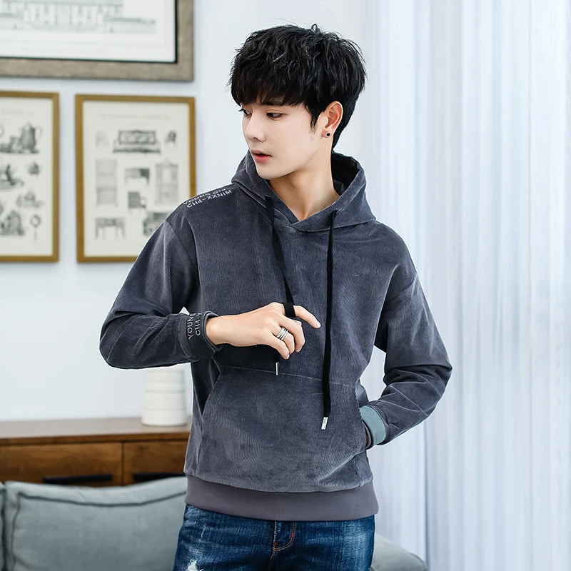 

Fashion New Dress Man Trend Loose Coat Corduroy Unlined Upper Garment Even Hat Pullover Gray hoodie men Sweatshirt