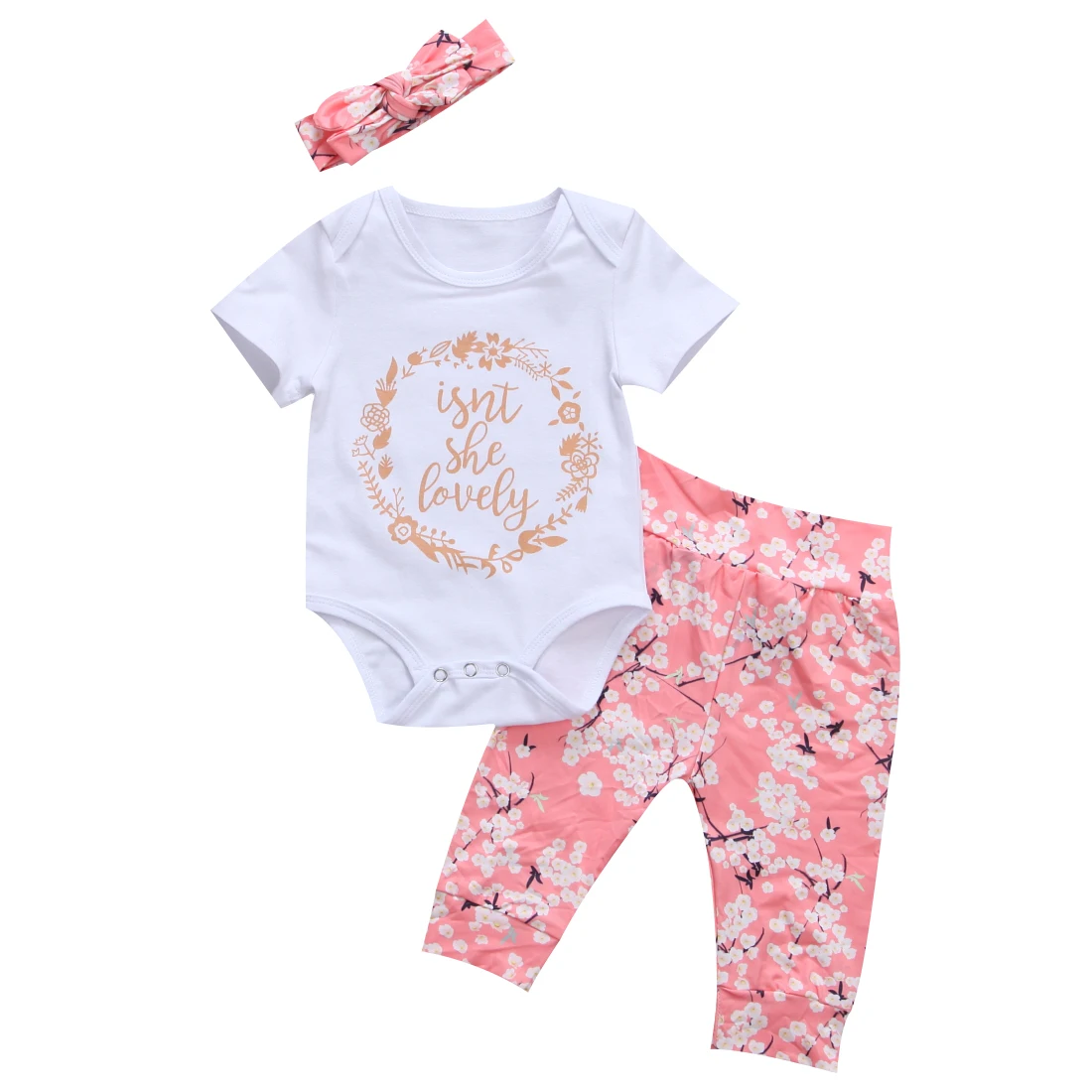 

0-24M Newborn Baby Girls Lovely Floral Outfits Clothes Tops Romper + Flower Pants 3pcs set
