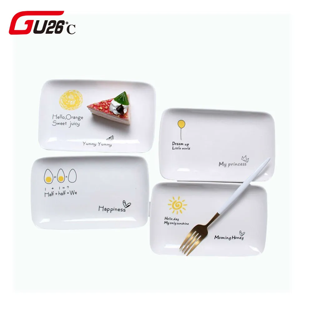 

8 Inch Square Cute Ceramic Plate Unique Dinner Set Dish Dessert Plate Wholesale Dinnerware Cake Tray Good Morning