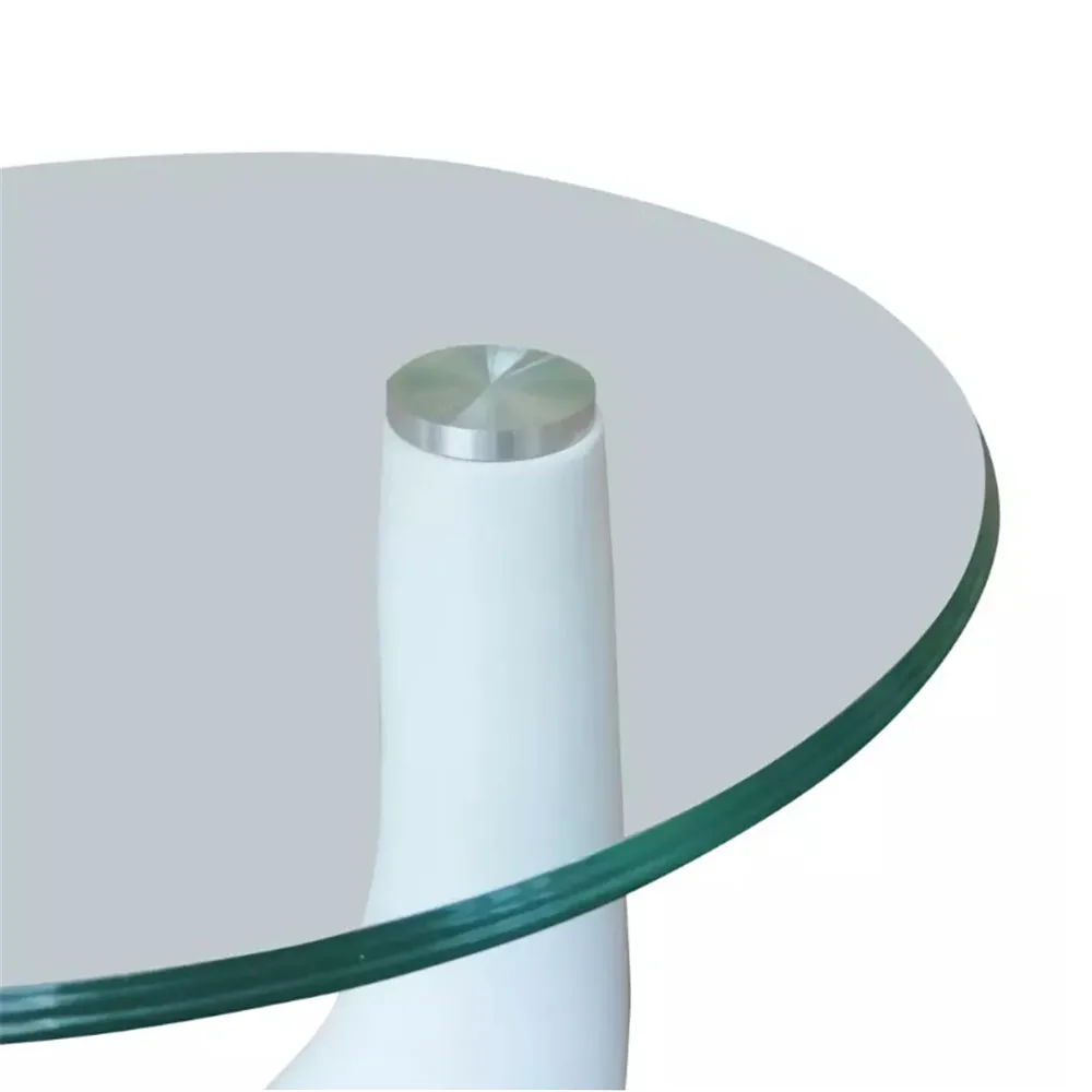 VidaXL Small Scale Coffee Table With 8 Mm Thickness Round Glass Table Top Water-Drop Shaped Base White Cafe Table