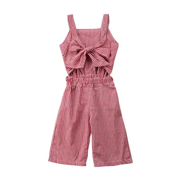 買取 幼児女の子夏のノースリーブチェック柄ロンパーススーツ子供服ハーレムパンツ