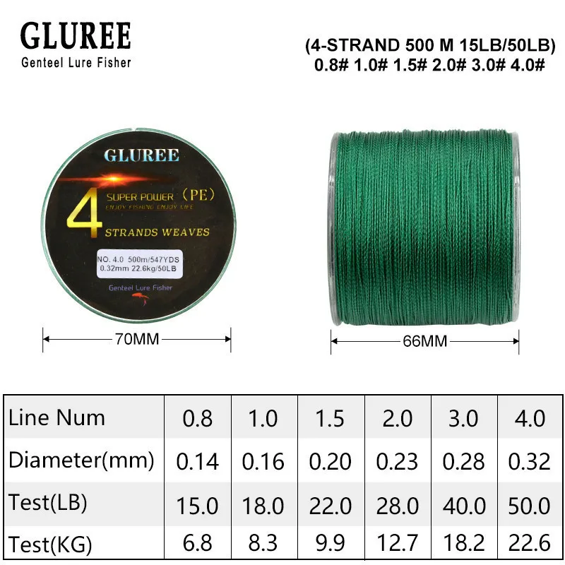 GLUREE 500M547Yards 4 تقف PE خط مضفر خيط صنارة الصيد 100% PE المتعددة الشعيرات خيط صنارة الصيد سوبر قوي عالية الجودة 15LB-50LB