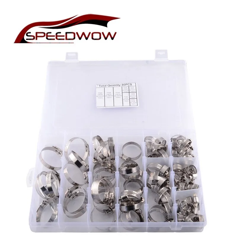 SPEEDWOW 80 шт. 304 хомуты для шланга из нержавеющей стали Ассортимент регулируемые 8 44