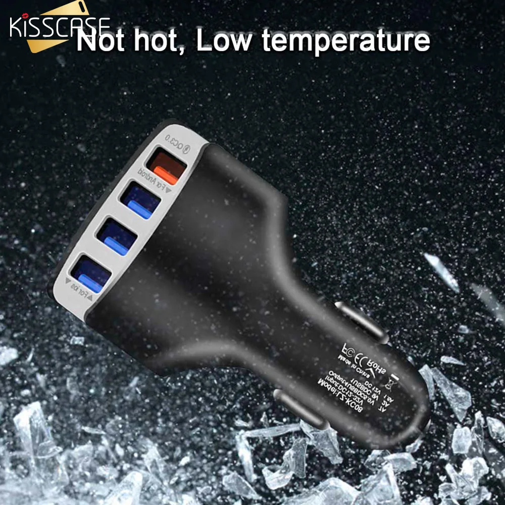 KISSCASE 4 USB Quick Charge QC 3.0 Car Charger For iPhone 8 7 XR USB Type-C PD Fast Charger Mobile Phone Quick Charger Car-Charg