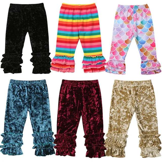 1 6Y Toddler Kids Baby Girl Ruffle Floral Harem Long Pants Velvet Print
