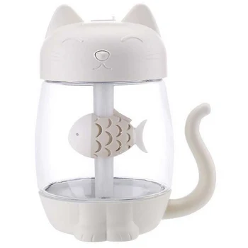 

350Ml 3 In 1 Usb Cat Air Humidifier Ultrasonic Cool-Mist Adorable Mini Humidifier With Led Light Mini Usb Fan For Home Office