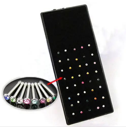 

Hot 40Pcs Charming Crystal Rhinestones Earrings Nose Ring Body Piercing Jewelry Bone Stud Women Wholesale