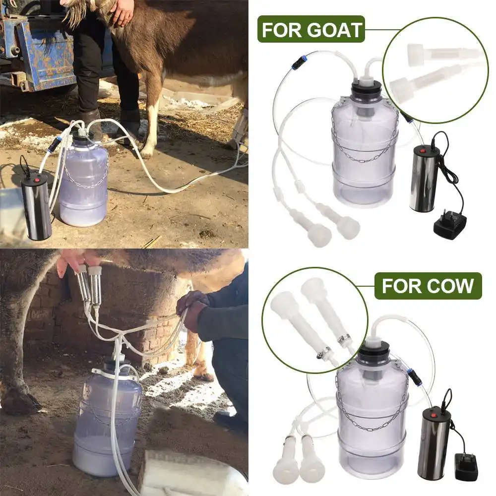 

5L 24W Electric Milking Machine Cow Goat Sheep Milker Thickening Tank Double Heads Silicone Hose With Restriction Valve