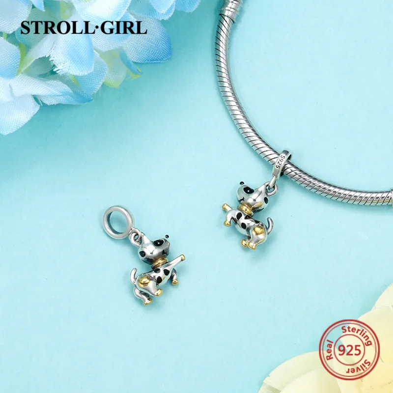 StrollGirl 925 Серебряные шарики корабля Собака Щенок Подвески животных Коллекция fit европейские браслеты бусина-подвеска ювелирные изделия для леди подарок