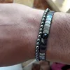 Conjunto de los hombres de hematita pulseras Europea tejido Hombre trenzado Macrame brazalete Punk Hiphop, hombres de regalo de la joyería Pulseira Masculina ► Foto 2/6