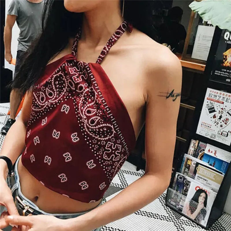

Sexy Casual Backless Halter Tank Top Women Tube Crop Tops Summer Bustier Cropped Vest Tee Shirt