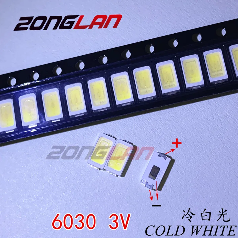 SMD LED 6030 3V 1W холодный белый для подсветки телевизора СВЕТОДИОДНЫЕ бусины 200